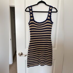 J. Crew Navy Scallop-trim sweater-dress in stripe